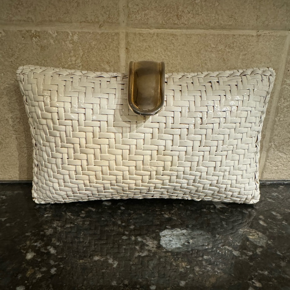 Vintage Mr Jay Woven Clutch 9x5.5” Yellow Interior Made In Italy Gold Snap Close